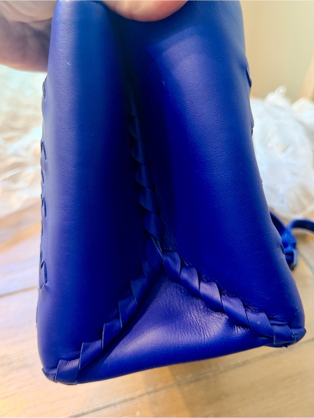 Blue Woven Leather Top-Handle Bag - Picture 3 of 9